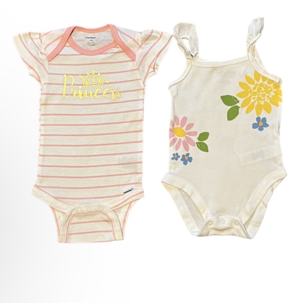 2 Pack Girls 3-6 Sleeve/Sleeveless Onesies Bundle